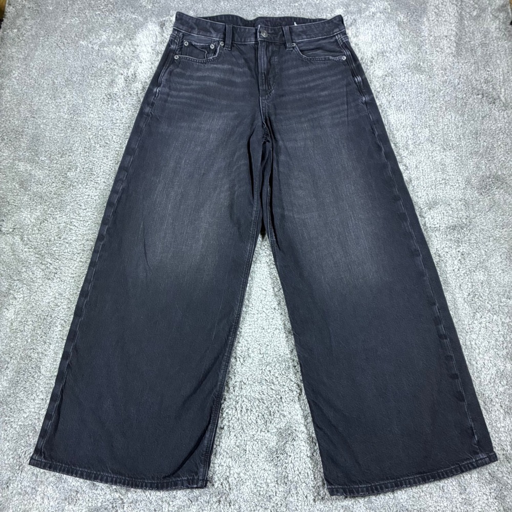 American Eagle Ultra Wide Leg Jeans Women's 4 Short Washed Black Super High Rise